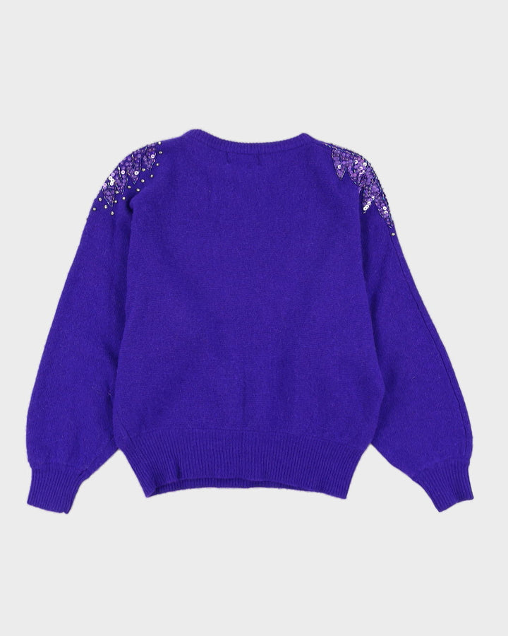 00s Purple Sequin Detailed Knitted Jumper - M