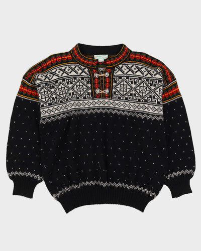 Scandi Style Patterned Hand-Knitted Jumper - L