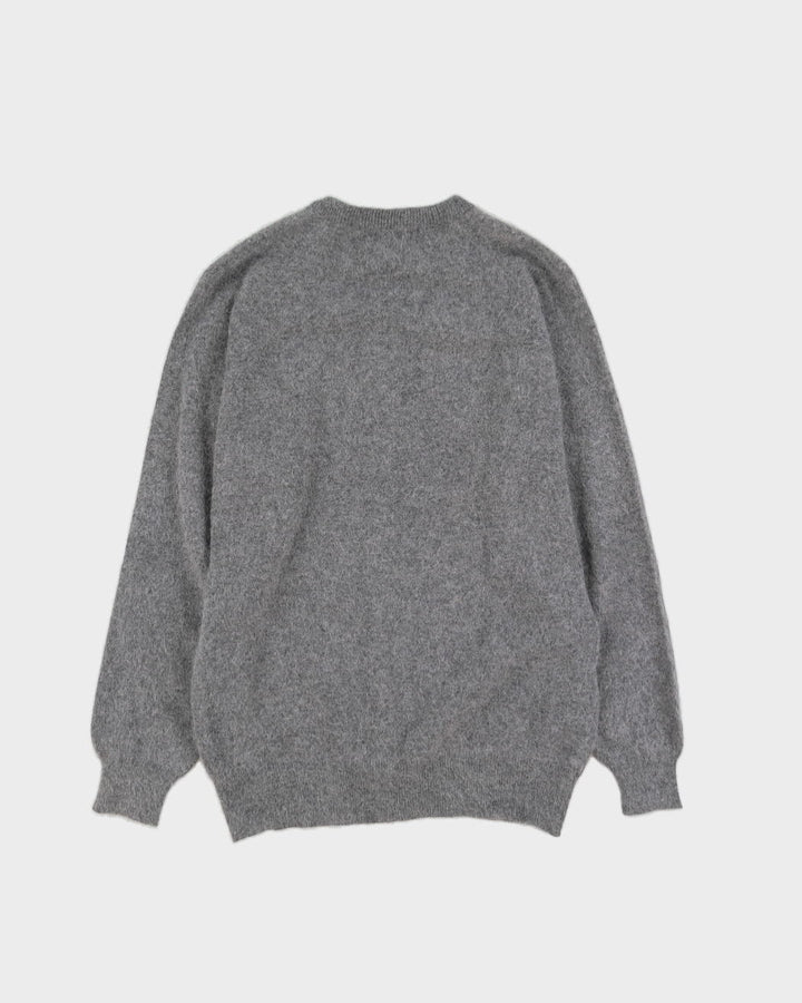 Grey Angora Knitted Cardigan - S