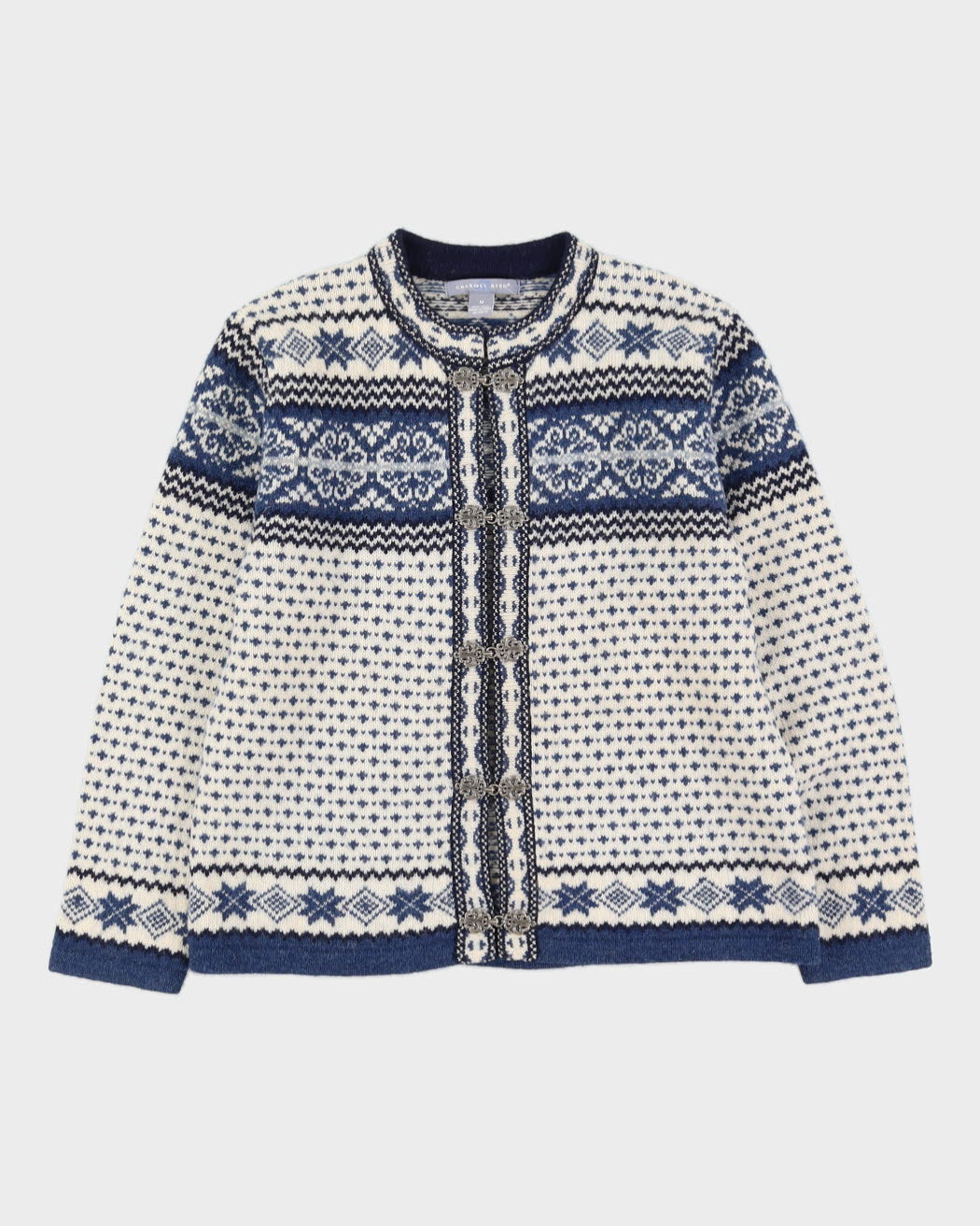 Scandi-Style Blue Patterned Knitted Cardigan - M