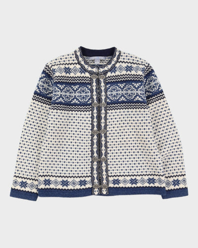 Scandi-Style Blue Patterned Knitted Cardigan - M