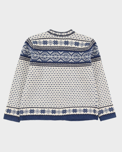 Scandi-Style Blue Patterned Knitted Cardigan - M