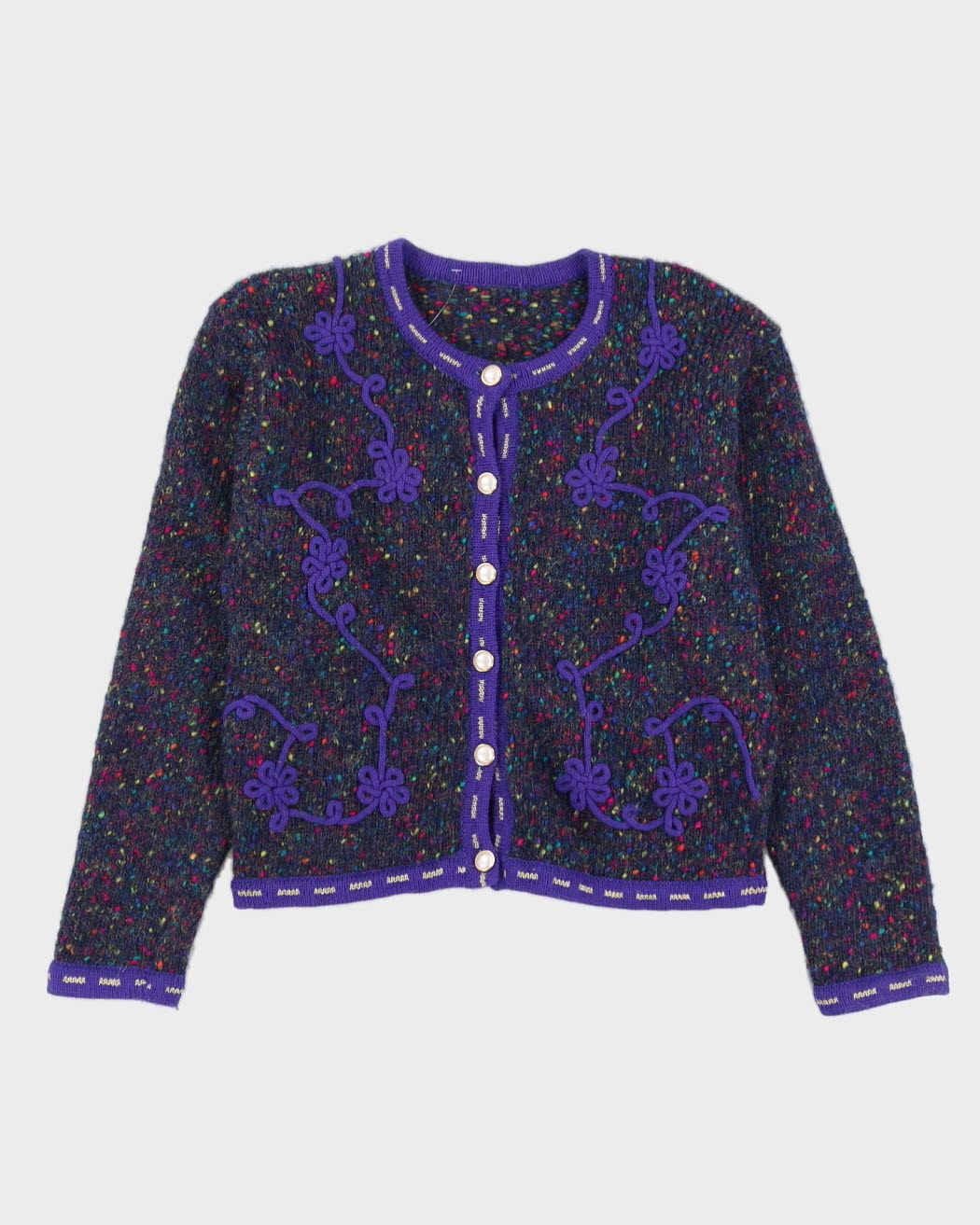 Blue Patterned Knitted Cardigan - S