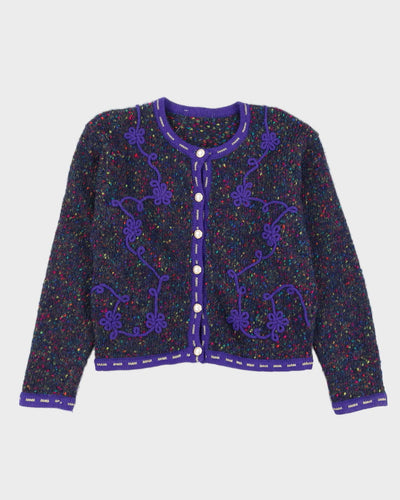 Blue Patterned Knitted Cardigan - S