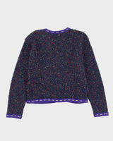 Blue Patterned Knitted Cardigan - S