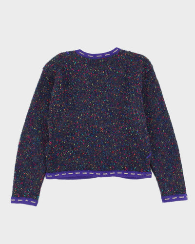 Blue Patterned Knitted Cardigan - S