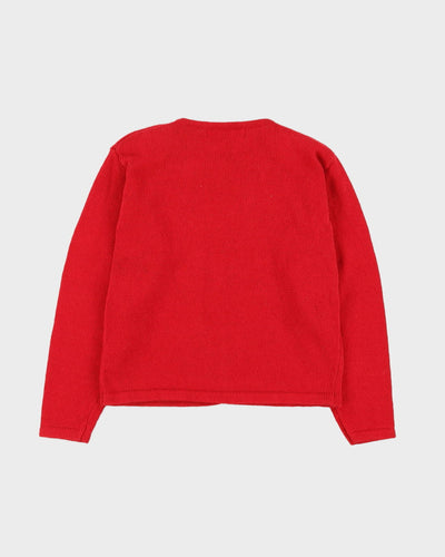 Red Embroidered Knitted Cardigan - S