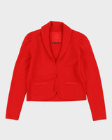Red Collared Knitted Cardigan - S