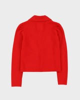 Red Collared Knitted Cardigan - S