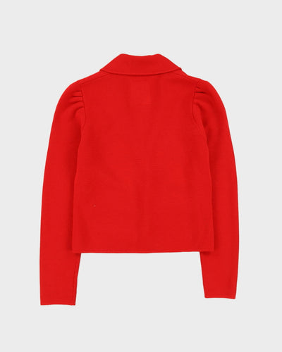 Red Collared Knitted Cardigan - S