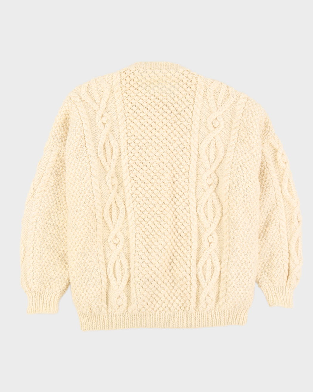 Cream Wool Hand-Knitted Cardigan - L