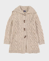 Beige Wool Long Knitted Cardigan - L