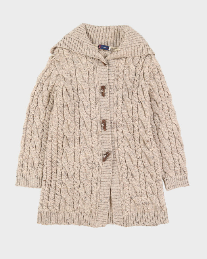 Beige Wool Long Knitted Cardigan - L
