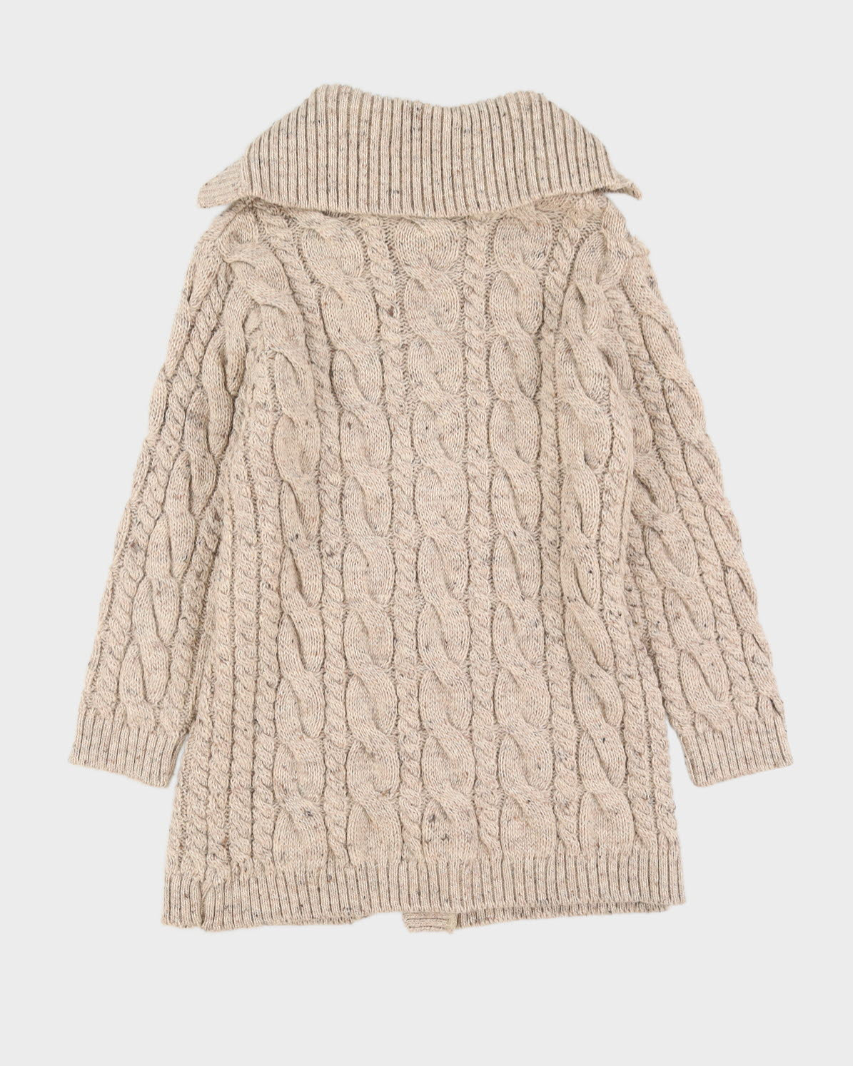 Beige Wool Long Knitted Cardigan - L