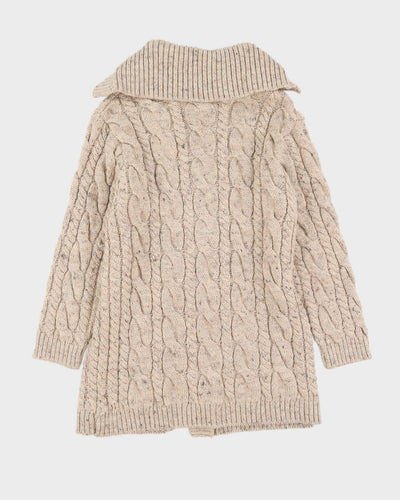 Beige Wool Long Knitted Cardigan - L