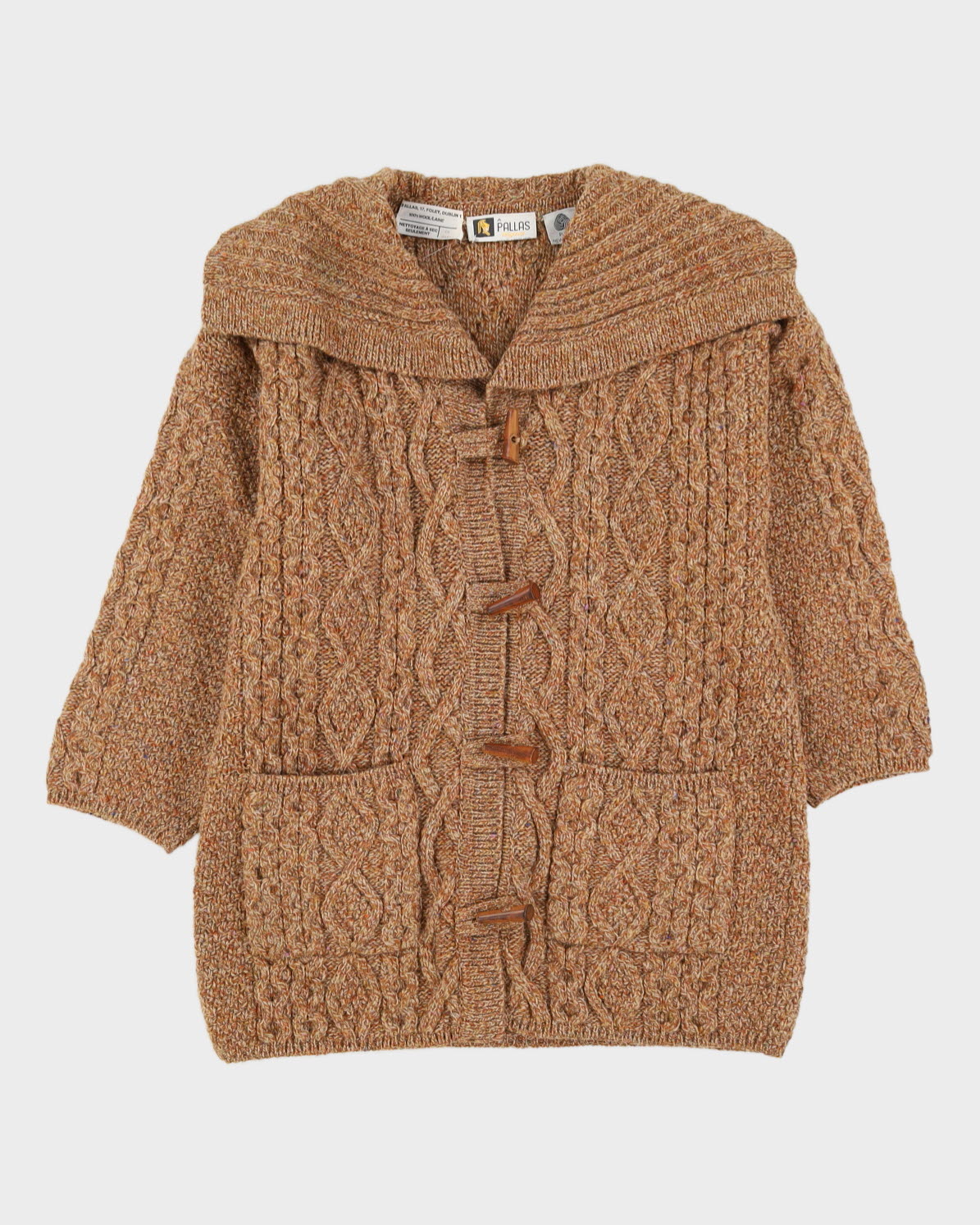 Irish Brown Wool Long Knitted Cardigan - L