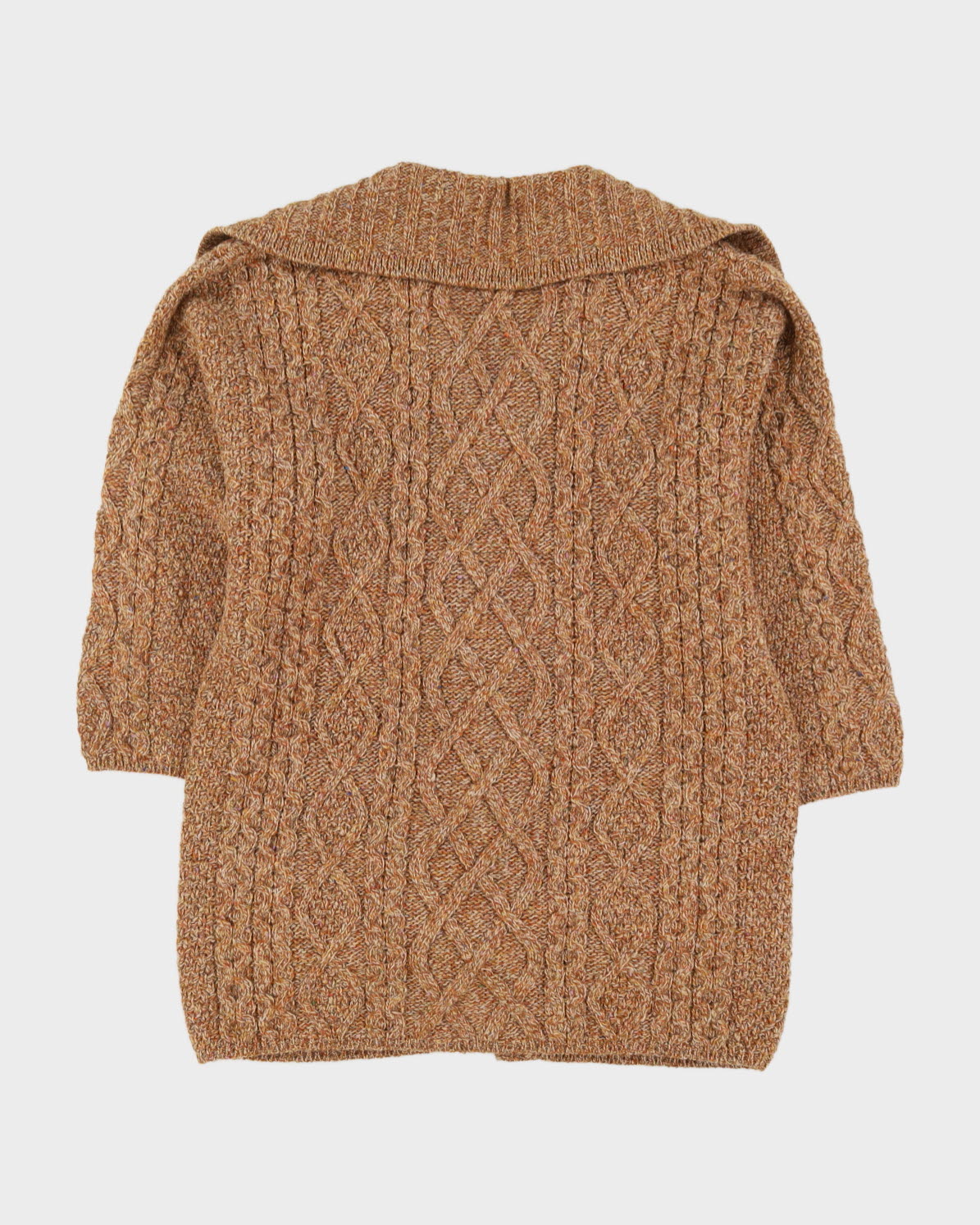 Irish Brown Wool Long Knitted Cardigan - L