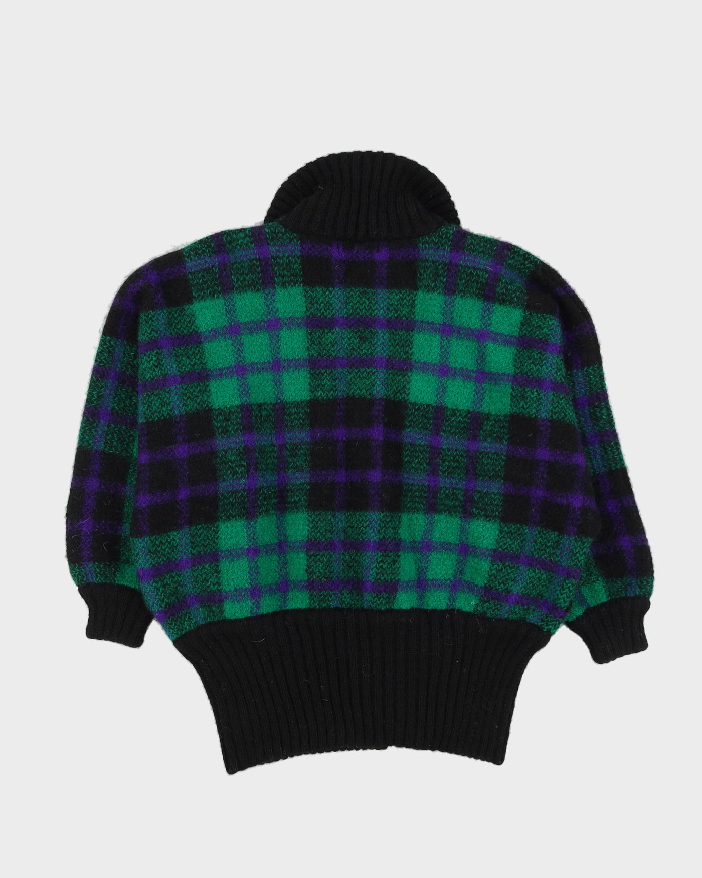 00s Green Tartan Patterned Knitted Cardigan - M / L
