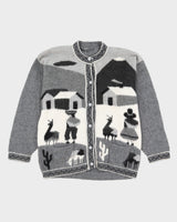 Grey Alpaca Wool Hand-Knitted Cardigan - S