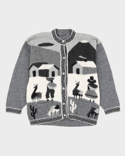 Grey Alpaca Wool Hand-Knitted Cardigan - S