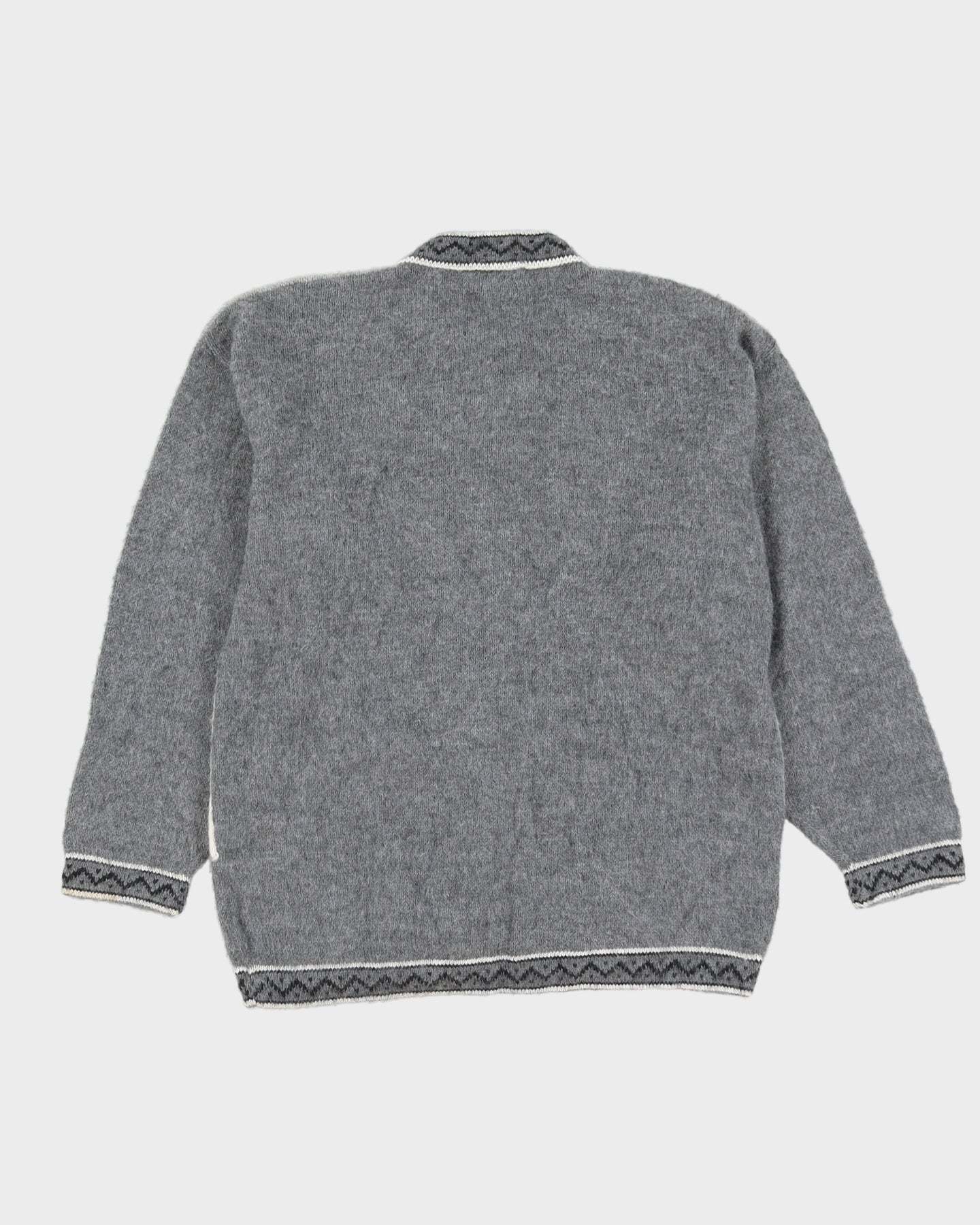 Grey Alpaca Wool Hand-Knitted Cardigan - S