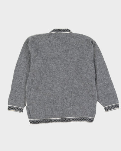 Grey Alpaca Wool Hand-Knitted Cardigan - S