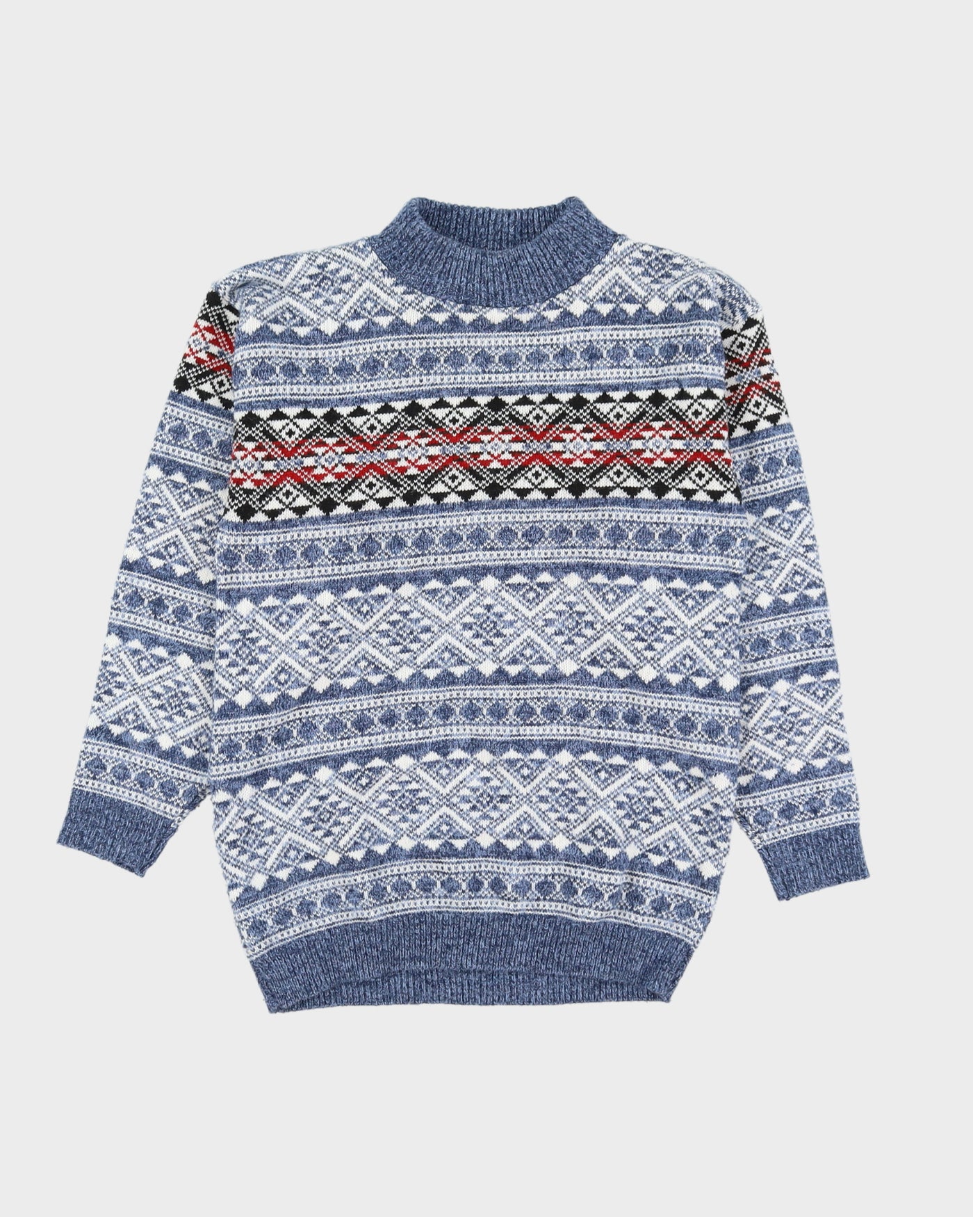 Blue Patterned Knitted Jumper - S