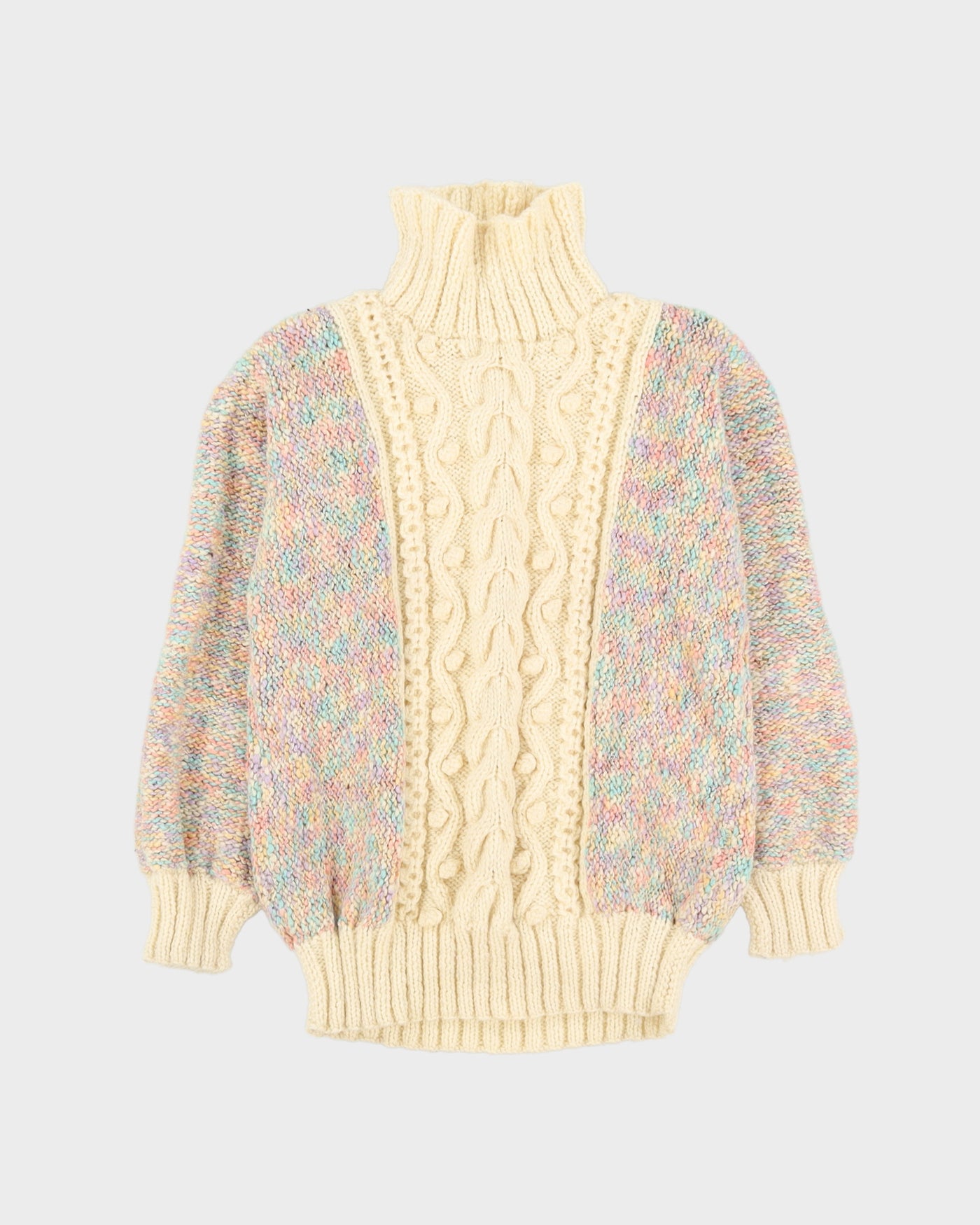 Cream And Pastel Hand Knitted Jumper - S