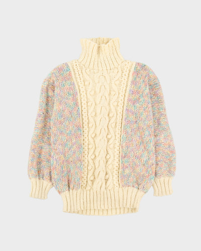 Cream And Pastel Hand Knitted Jumper - S