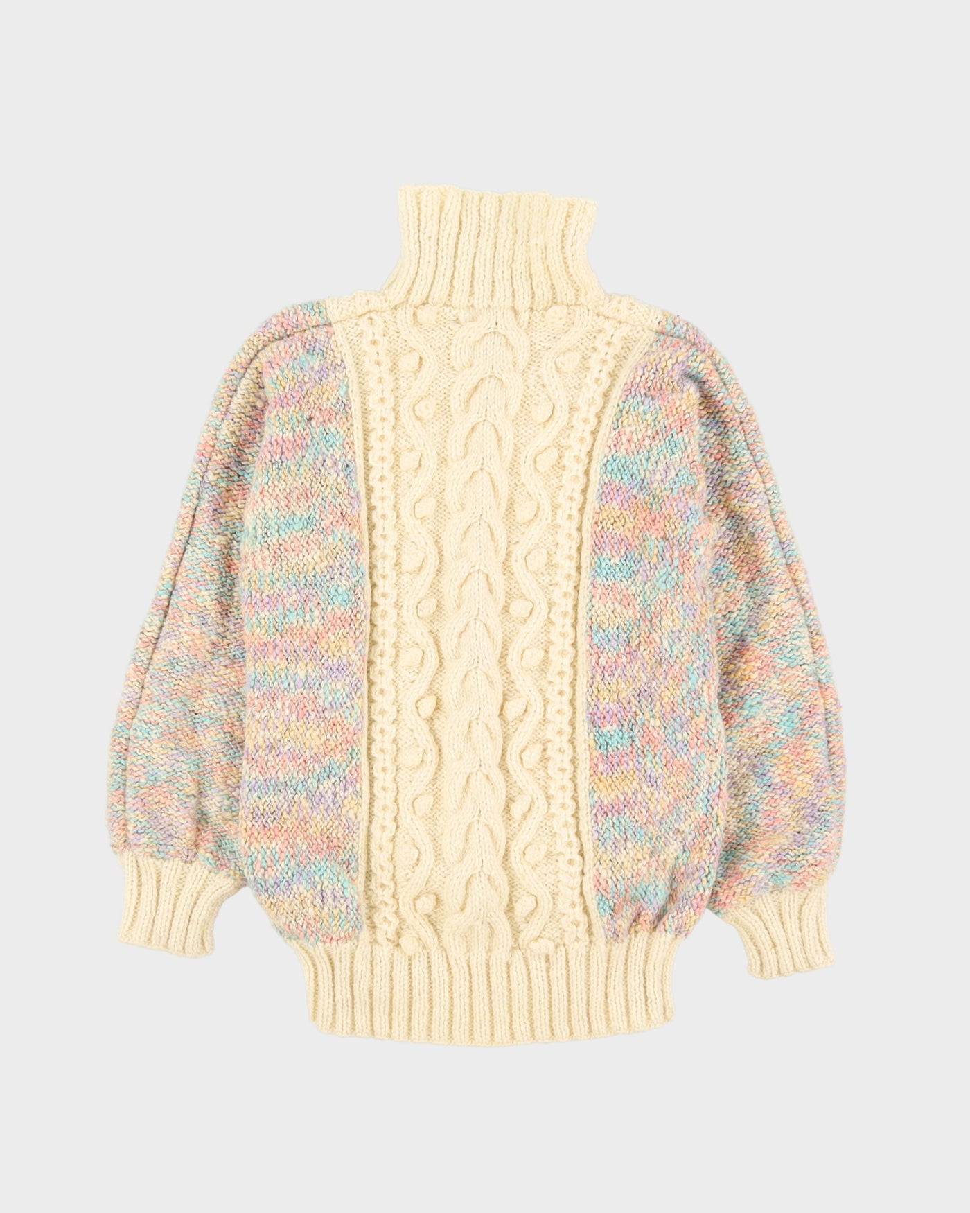 Cream And Pastel Hand Knitted Jumper - S