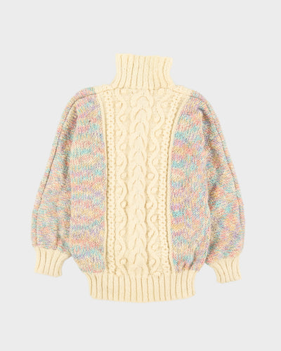 Cream And Pastel Hand Knitted Jumper - S