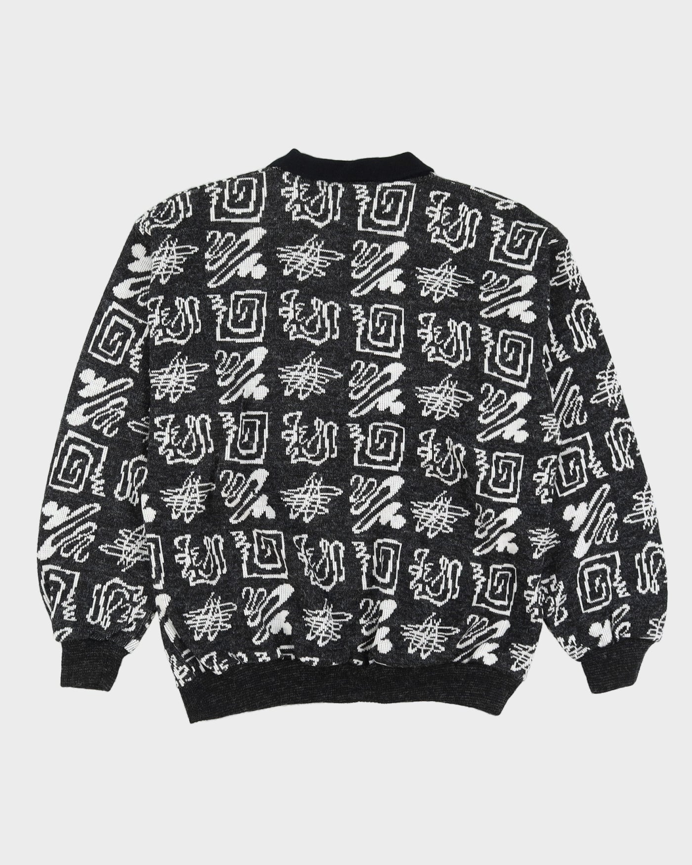 Grey And White Patterned Knitted Jumper - M
