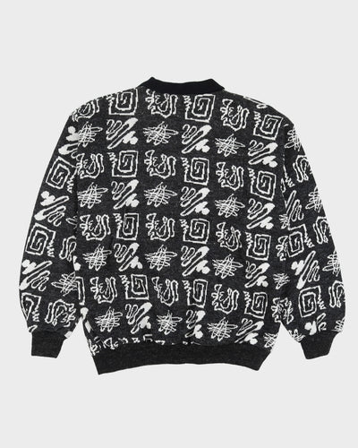 Grey And White Patterned Knitted Jumper - M