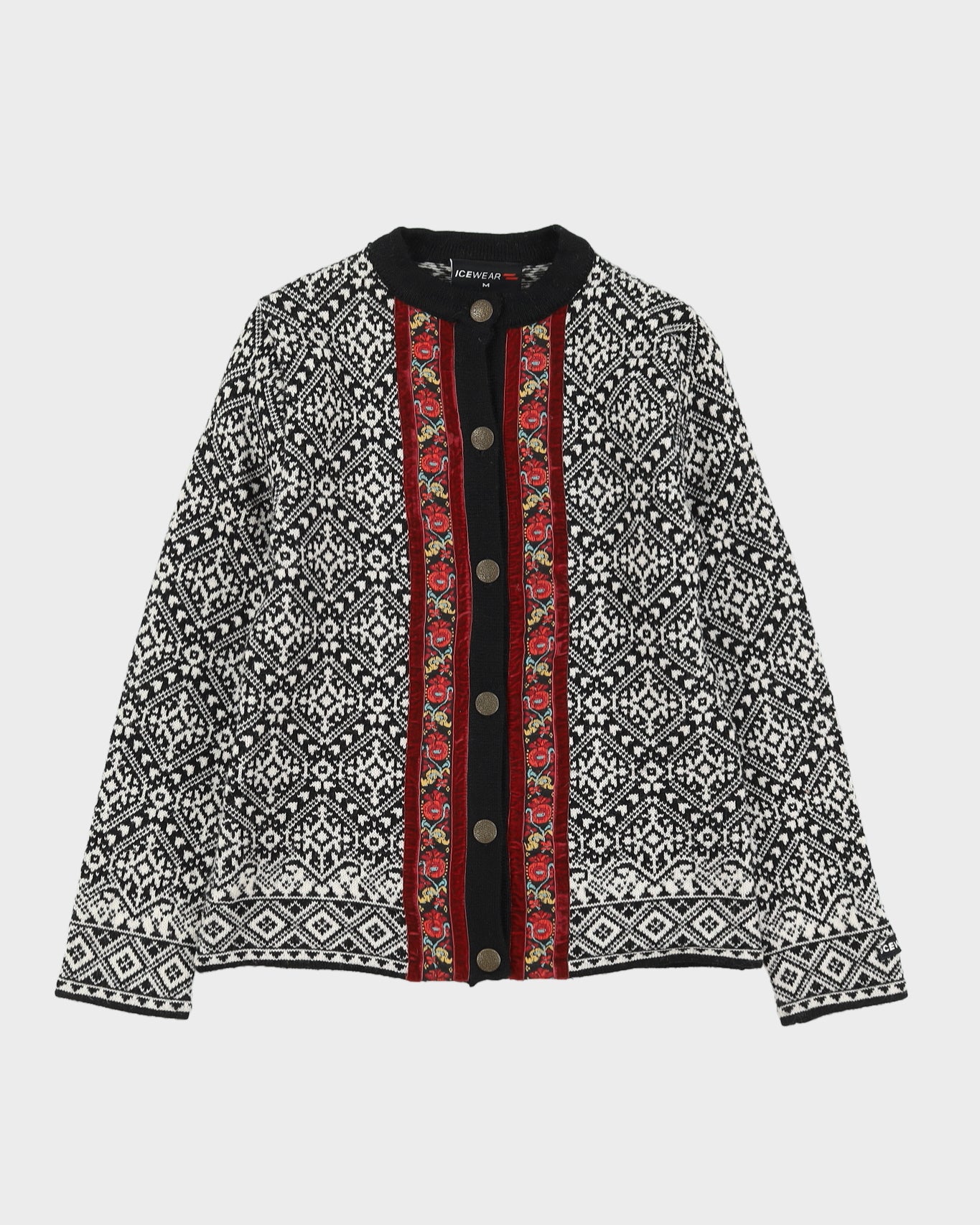 Scandi Style Patterned Knitted Cardigan - M