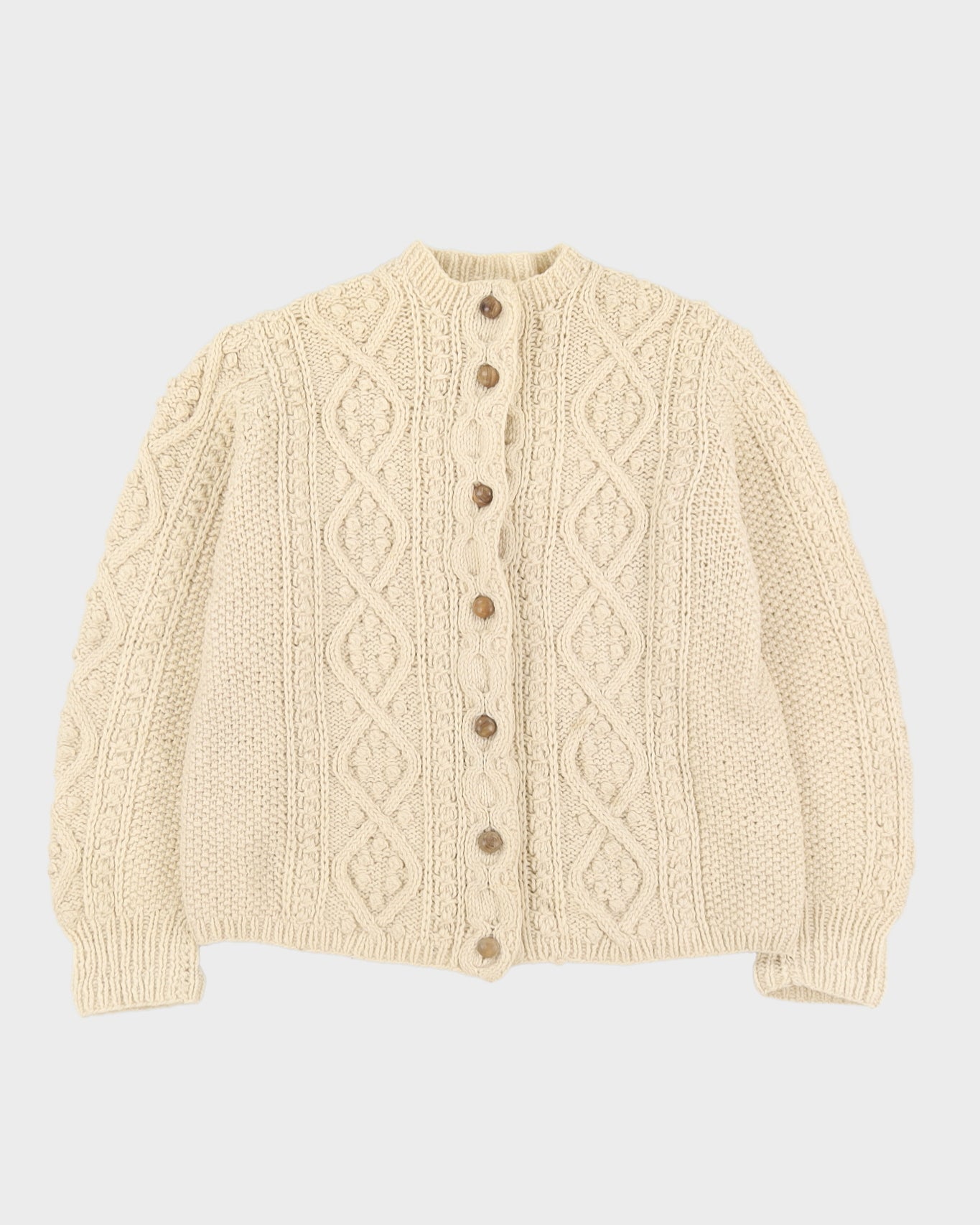 Vintage 1980s Cream Aran Wool Cardigan - L