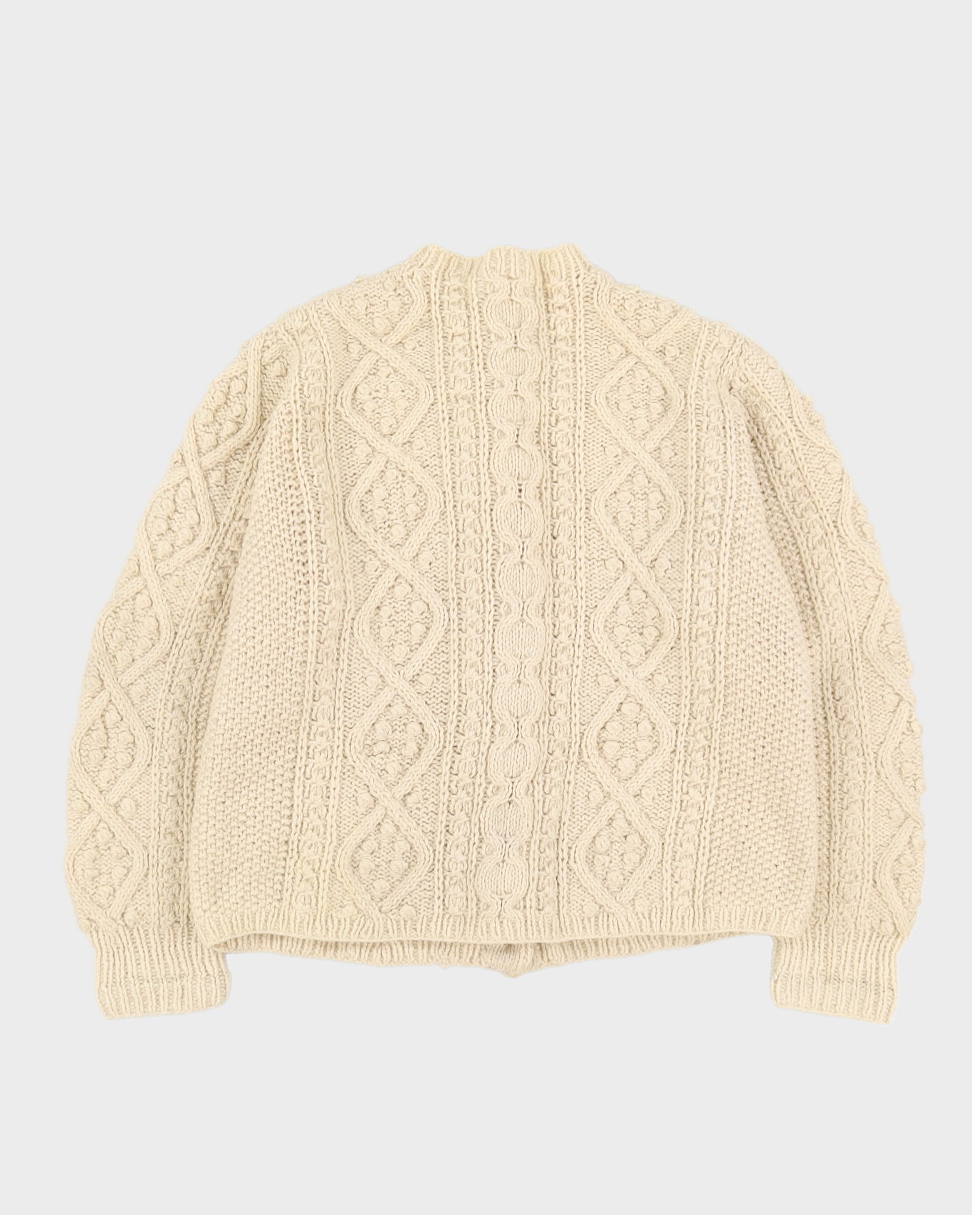 Vintage 1980s Cream Aran Wool Cardigan - L