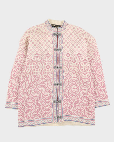 Norwegian Pink Patterned Knitted Cardigan - L
