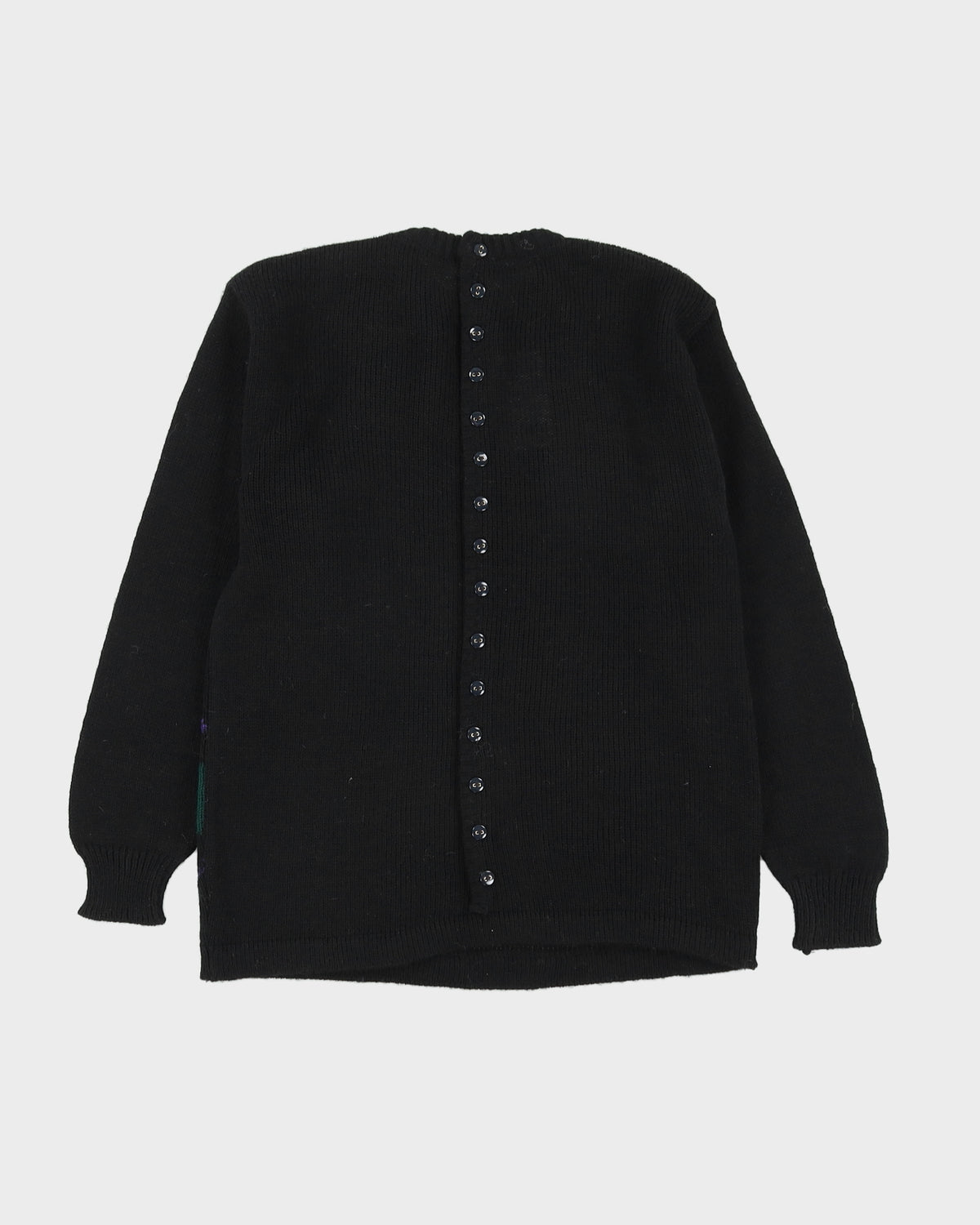 Black With Rose Pattern Knitted Jumper - S