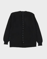 Black With Rose Pattern Knitted Jumper - S