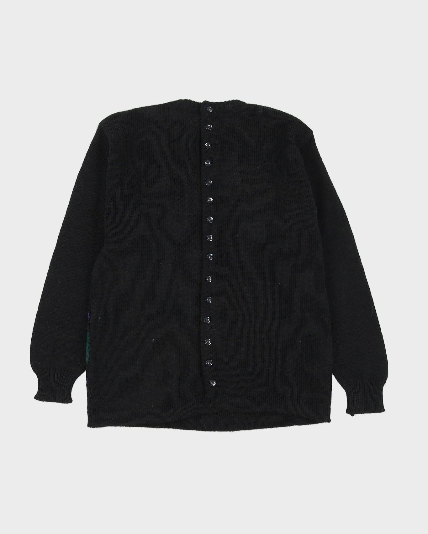 Black With Rose Pattern Knitted Jumper - S