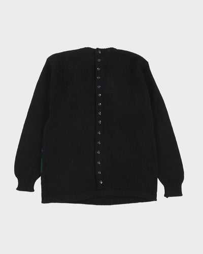 Black With Rose Pattern Knitted Jumper - S