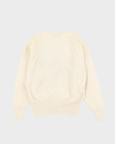 Cream With Landscape Embroidery Knitted Jumper - M