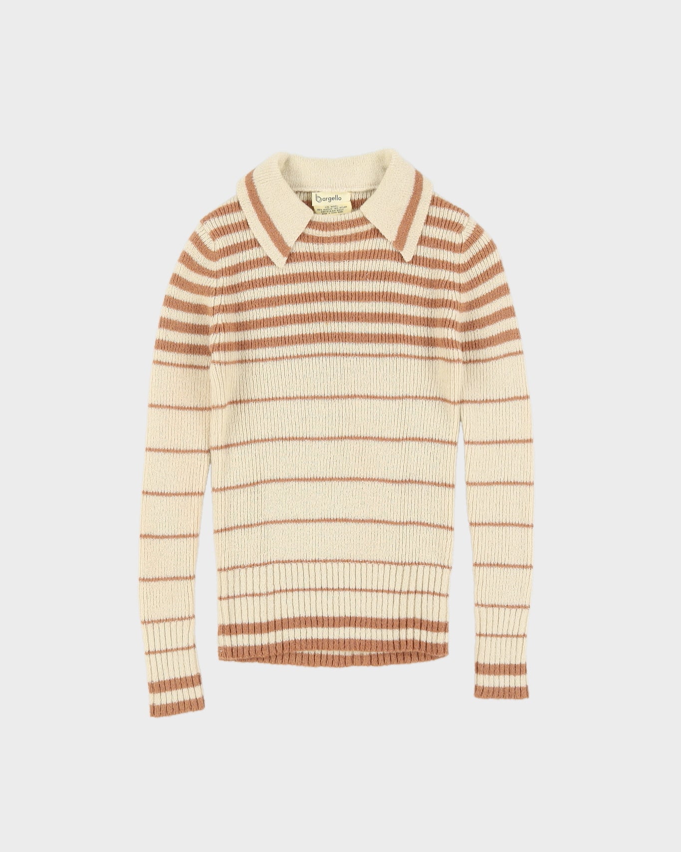 Vintage 1970s Beige Striped Knitted Jumper - XXS