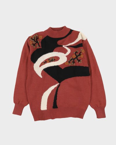 Dusky Pink Patterned Knitted Jumper - M