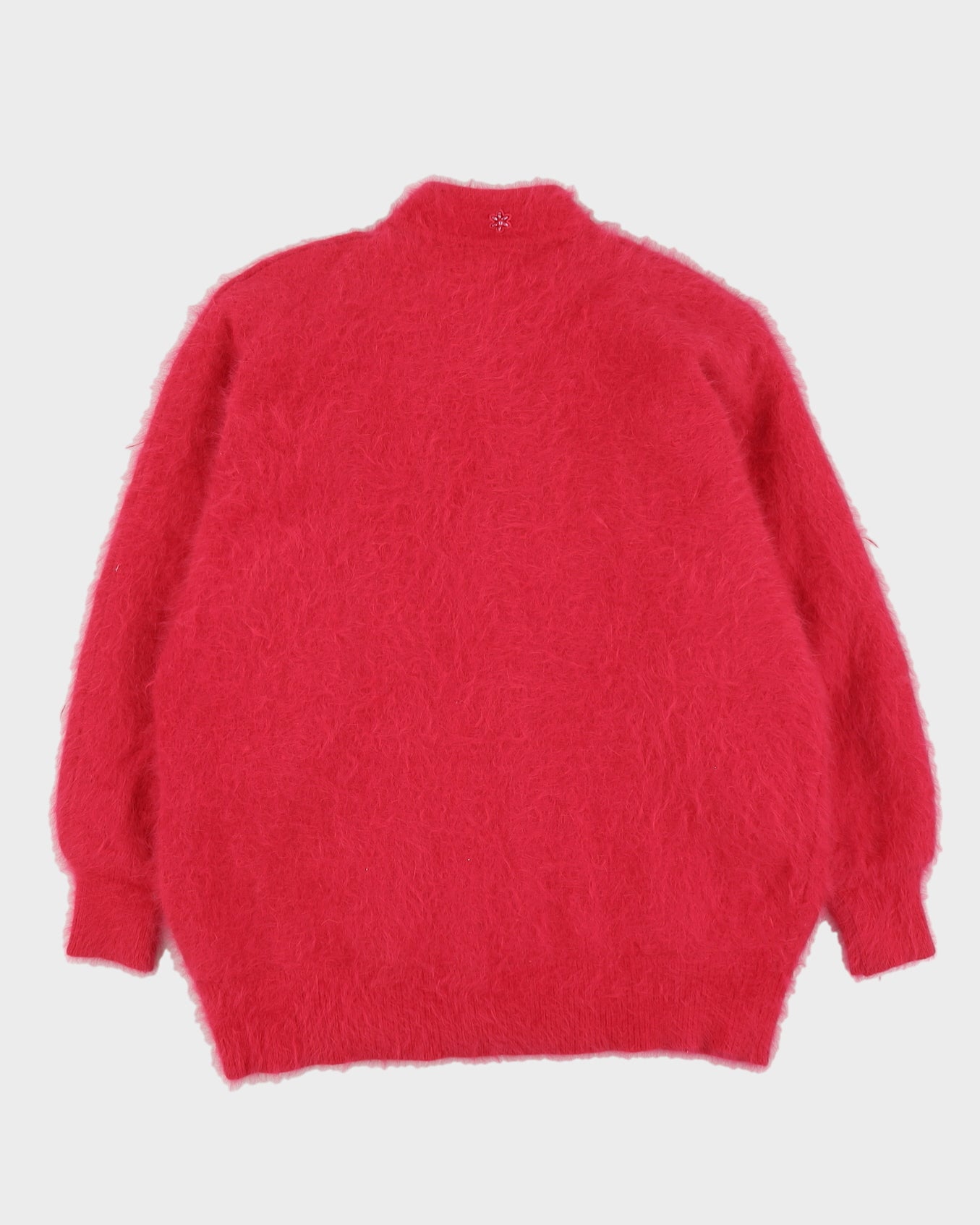 Pink Beaded Angora Knitted Cardigan - L