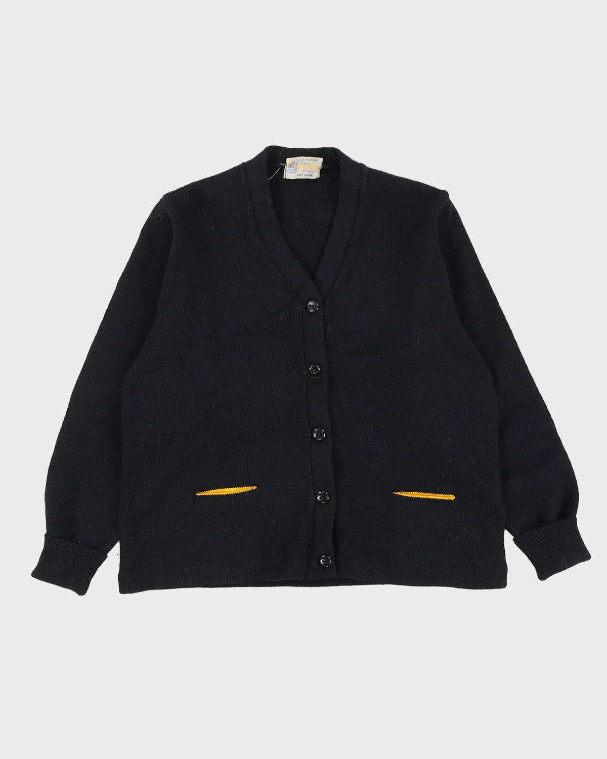 Vintage 1970s Black Knitted College Cardigan - M