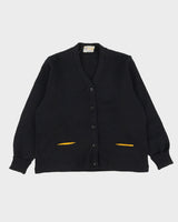 Vintage 1970s Black Knitted College Cardigan - M