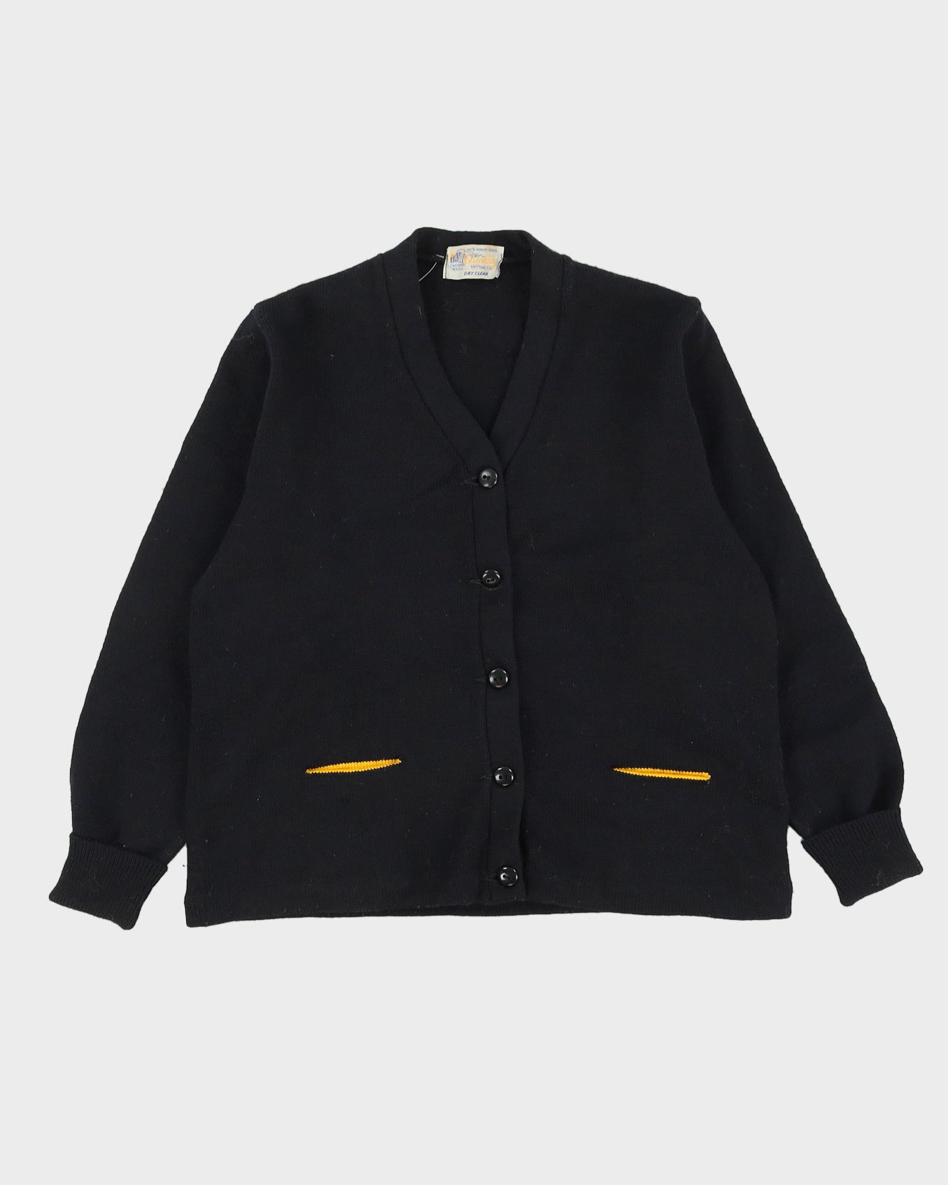 Vintage 1970s Black Knitted College Cardigan - M