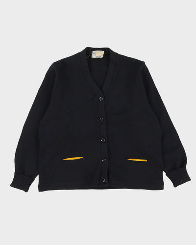 Vintage 1970s Black Knitted College Cardigan - M