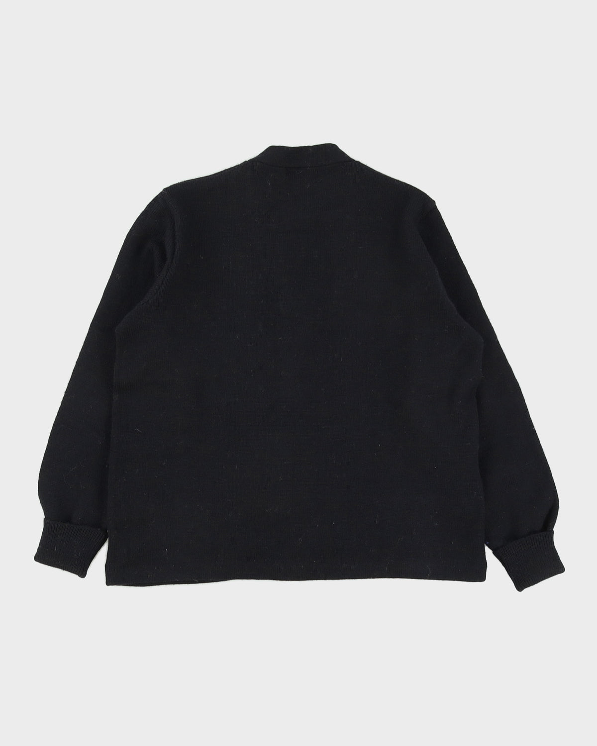 Vintage 1970s Black Knitted College Cardigan - M